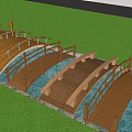 Wooden Landscape Bridge With Multiple Arches Over Water In Green Lawn