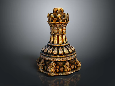 Intricate Sculpture Carving With Multi layered Ornate Base And Detailed Figures Animals Patterns 3d model