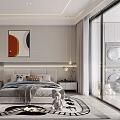 Modern Kids Room Interior Design With Bed Desk Chair Abstract Wall Art And Patterned Rug