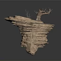 Naturalistic Scene Component With Layered Rock Base Dry Tree Branch And Roots