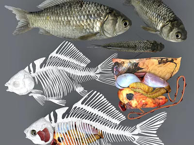 Aquatic Animal Fish Anatomy With Live Specimens Skeleton And Internal Organs Structure 3d model