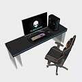 Modern Black Gaming Desk and Chair Set With Monitor Keyboard and PC Tower