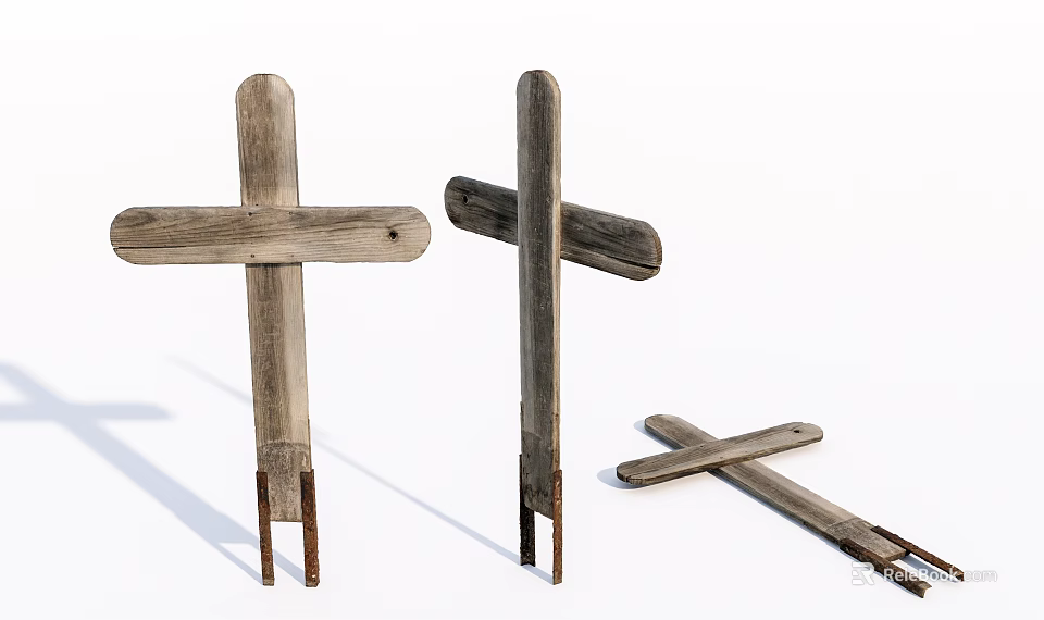 Three Vintage Wooden Cross Decorative Ornament Set For Home Decor 3d model 