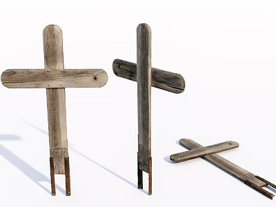 Three Vintage Wooden Cross Decorative Ornament Set For Home Decor 3d model