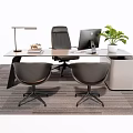 Modern Office Desk With Desk Lamp Laptop Potted Plant Office Chair And Visitor Chairs