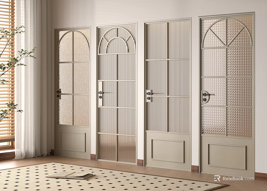 Light Colored Interior Hinged Doors With Various Glass Panel Designs For Home Decor 3d model 