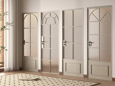 Light Colored Interior Hinged Doors With Various Glass Panel Designs For Home Decor 3d model