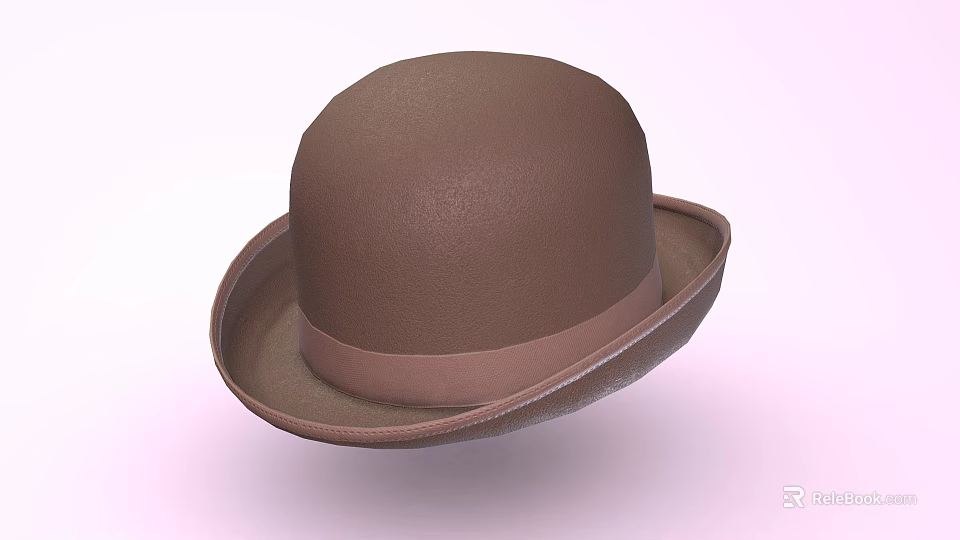 Classic Brown Bowler Hat With Matching Brown Band On Light Pink Background 3d model 