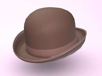 Classic Brown Bowler Hat With Matching Brown Band On Light Pink Background 3d model