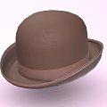 Classic Brown Bowler Hat With Matching Brown Band On Light Pink Background