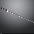 Silver Blade Samurai Sword With Black And Silver Handle And Red Accents