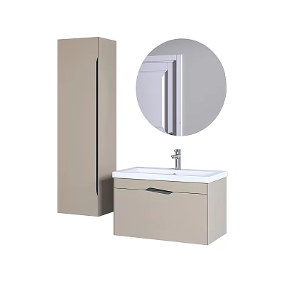 Modern Bathroom Washbasin Cabinet with Storage and Round Mirror 3d model
