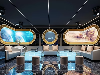 Luxury KTV Room Interior With Sofas Glass Tables And Art Decor 3d model