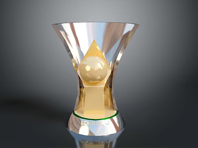 Shiny Silver Trophy Design With Golden Sphere Green Ring And Base 3d model