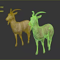 Two Goats With Curved Horns And Light Brown Beige Fur On Dark Background