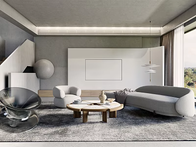Modern Living Room With Sofa Armchair Coffee Table And Wall Art 3d model