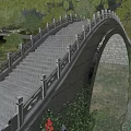 Stone Landscape Bridge With Steps And Railings Surrounded By Mountains Water And Trees At Sunset