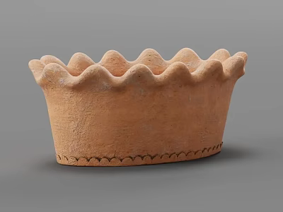 Rustic Terracotta Bonsai Pot With Scalloped Edge And Decorative Base Details 3d model