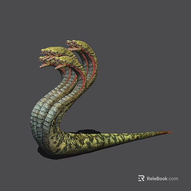 Game Movie Character Two Headed Serpent With Scaled Body And Green Red Patterns 3d model 