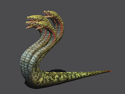 Game Movie Character Two Headed Serpent With Scaled Body And Green Red Patterns 3d model