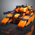 Orange Futuristic Battle Tank With Cannon Tracks Armor And Design Details