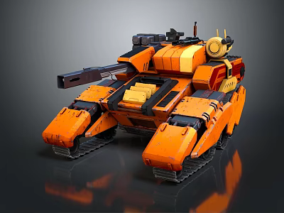 Orange Futuristic Battle Tank With Cannon Tracks Armor And Design Details 3d model Orange Futuristic Battle Tank With Cannon Tracks Armor And Design Details 3d model