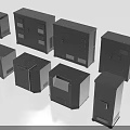 Industrial Control Cabinets With Various Sizes Gray Finish And Control Panels 3d model
