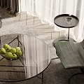 Modern Gray Leather Sofa And Glass Coffee Table With Metal Frame Fruit Bowl On Rug