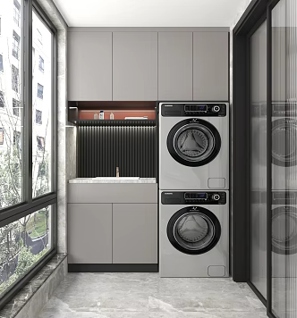 Modern Living Balcony Laundry Cabinet 3d model