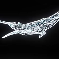 Whale Shaped Art Installation With Lighted Wireframe Structure On Black Background 3d model