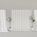 Stylish White Curtains Indoor Decor With Potted Plants And Sheer Fabric