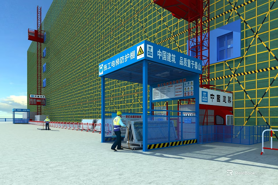 Construction Site Safety Elevator Protective Shed Industrial Equipment With Safety Access 3d model 