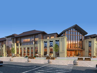 Daytime Perspective of Modern Commercial Street Shopping Center 3d model