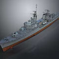 Detailed Warship 3D Model With Gray Hull Orange Bottom Turret And Antenna Structures