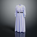 Elegant Light Blue Long Dress With Ruffle Collar And Black Belt