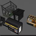Various Miniature Model Structures Including Police Booth Hot Dog Stand And Cage