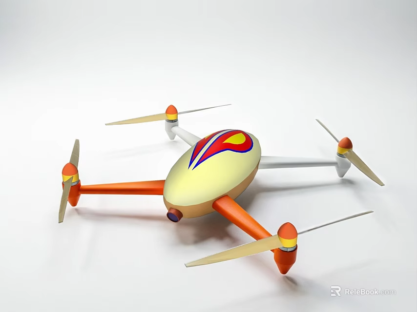 Industrial Drone Quadcopter With Yellow Red Streamlined Body And Propellers For Industrial Use 3d model 