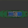 Small Work Vessel With Blue Top White Body Green Deck And Red Bottom
