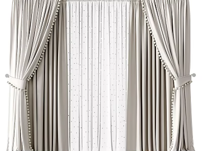 Elegant Light Beige Curtains With Sheer Panels And Tassel Tiebacks Design 3d model
