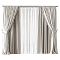 Elegant Light Beige Curtains With Sheer Panels And Tassel Tiebacks Design 3d model
