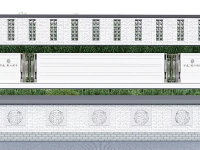Traditional Feature Wall Design With Grilles White Panels Entrance Doors Green Plants And Decorative Patterns 3d model