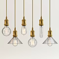 Vintage Brass Pendant Light With Clear Glass Shades And Spiral Filament Bulbs