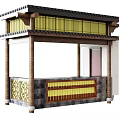 Traditional Chinese Style Reception Desk With Tile Roof Wooden Structure And Yellow Lattice Panels
