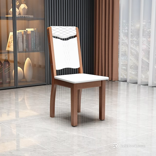 Modern Wooden Dining Chair With White Backrest And Seat In Stylish Interior Design 3d model 