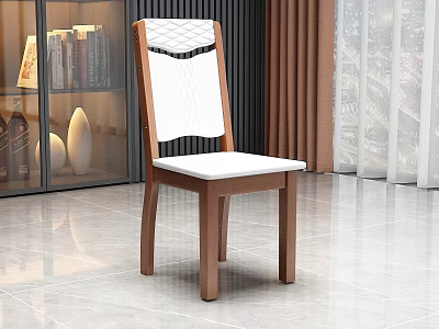Modern Wooden Dining Chair With White Backrest And Seat In Stylish Interior Design 3d model