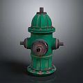 Green Fire Hydrant With Fluted Body Round Base And Metal Outlets
