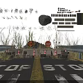 Road With Stop Signs Barriers Yellow Dividing Line Guardrails And Grass