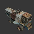 Old Blue Combine Harvester Function Vehicle with Large Tires Ladder and Rusty Body Structure