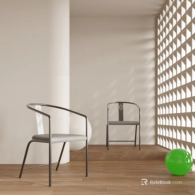 Modern Accent Chairs with Metal Frame and Gray Cushion in Light Room with Geometric Partition 3d model 