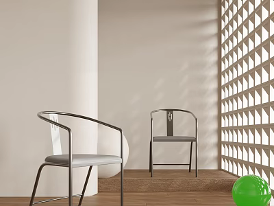 Modern Accent Chairs with Metal Frame and Gray Cushion in Light Room with Geometric Partition 3d model